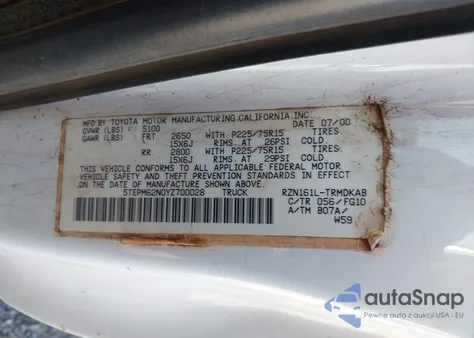 2000 Toyota Tacoma из США, поврежденный, VIN 5TEPM62N0YZ700028